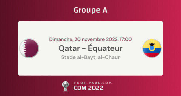 Information sur le match d'ouverture de la CDM 2022 entre le Qatar et l'Équateur