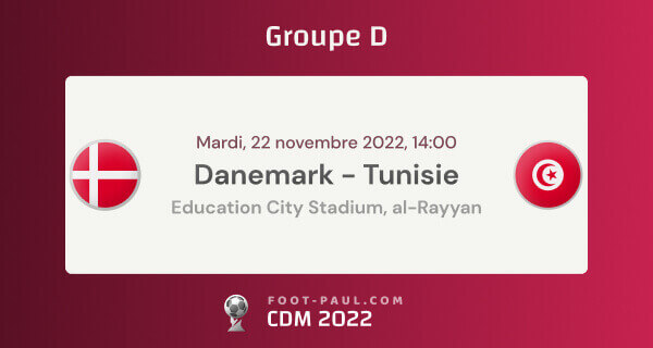 Informations sur le match du groupe D de la CDM 2022 entre le Danemark et la Tunisie