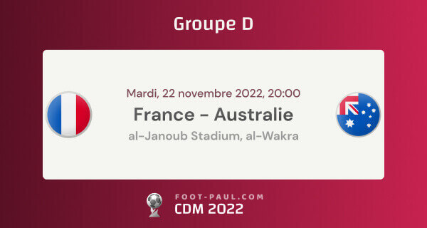 Informations sur le match du groupe D de la CDM 2022 entre la France et l'Australie