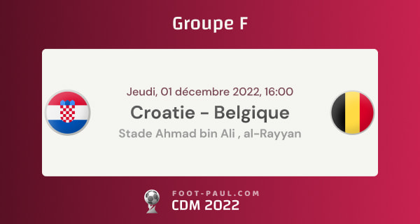 Informations sur le match du groupe F de la CDM 2022 entre la Croatie et la Belgique