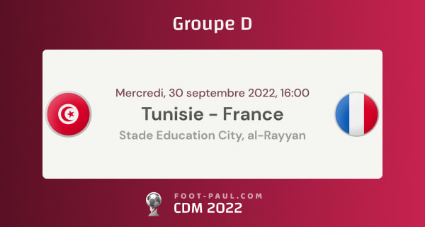 Informations sur le match du groupe D de la CDM 2022 entre la Tunisie et la France