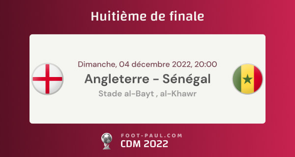 Informations huitième de finale de la Coupe du monde 2022 Angleterre vs Sénégal