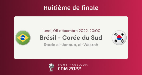 Informations huitième de finale de la Coupe du monde 2022 Brésil vs Corée du Sud