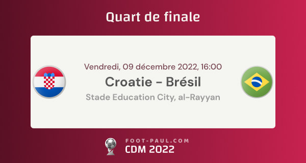 Informations quart de finale de la Coupe du monde 2022 Croatie vs Brésil