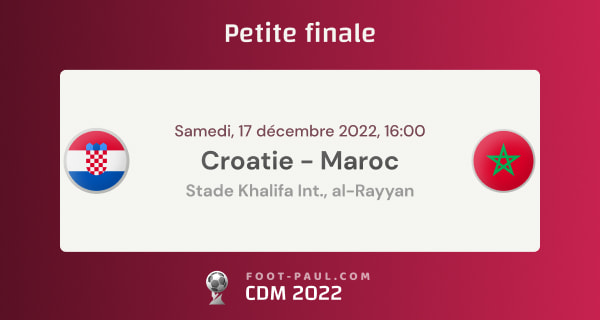 Informations sur la petite finale de la Coupe du monde 2022 Croatie vs Maroc
