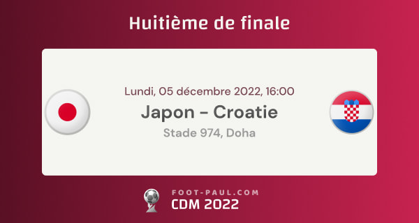 Informations huitième de finale de la Coupe du monde 2022 Japon vs Croatie
