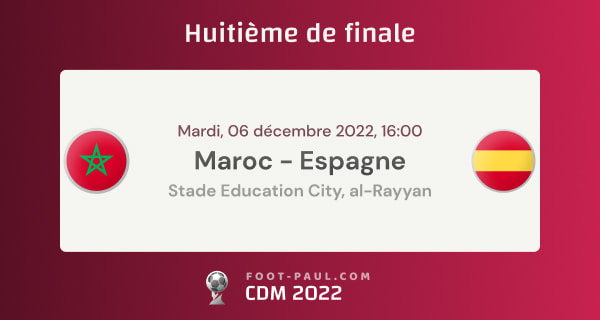 Informations huitième de finale de la Coupe du monde 2022 Maroc vs Espagne