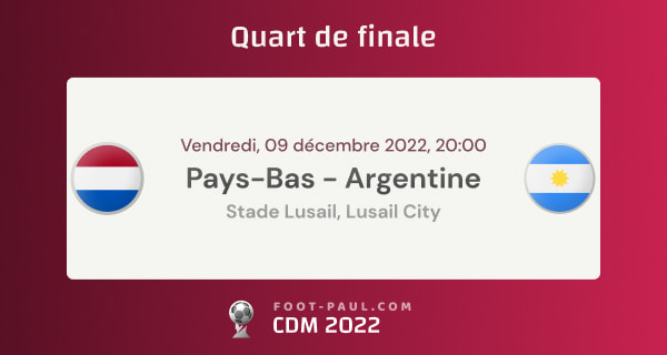 Informations quart de finale de la Coupe du monde 2022 Pays-Bas vs Argentine