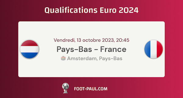 Informations sur le match Pays-Bas vs France des qualifications de l'Euro 2024