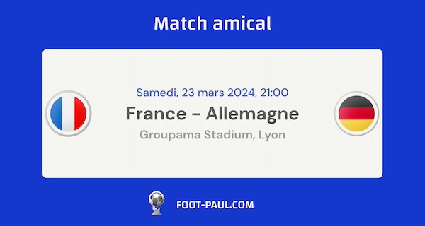 Aperçu du match amical de football entre la France et l'Allemagne du 23 mars 2024