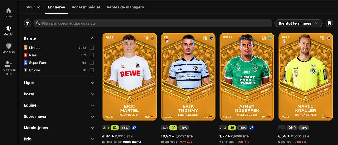 Achat et revente de cartes de football Sorare